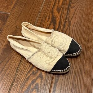 CHANEL Cream and Black Espadrilles